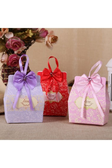 Pink Color Bowknot Ribbons Wedding Favor Boxes (12 Pieces/Set)