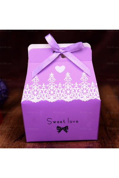 Purple Color Ribbons Wedding Favor Boxes (12 Pieces/Set)