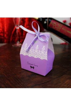 Purple Color Ribbons Wedding Favor Boxes (12 Pieces/Set)