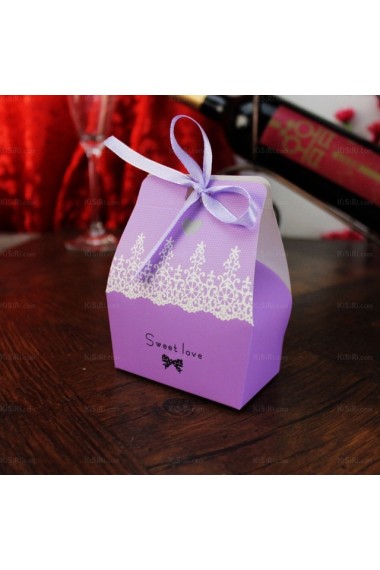 Purple Color Ribbons Wedding Favor Boxes (12 Pieces/Set)