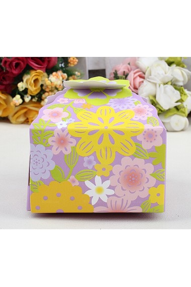 Purple Color Small Floral Wedding Favor Boxes (12 Pieces/Set)