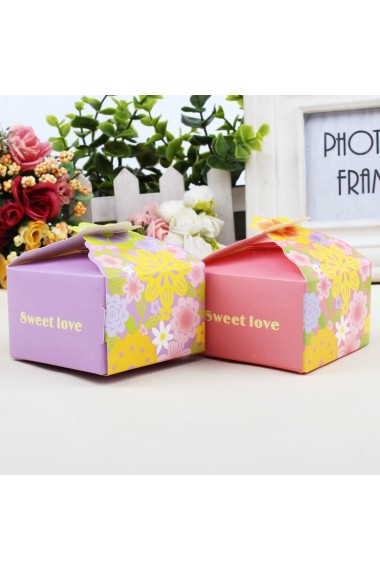 Purple Color Small Floral Wedding Favor Boxes (12 Pieces/Set)