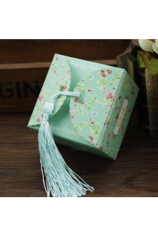 Blue Color Square Shaped Tassel Wedding Favor Boxes (12 Pieces/Set)