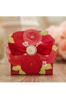 Red Color Exquisite Card Paper Wedding Favor Boxes (12 Pieces/Set)