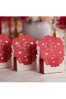 Red Color Personalized Card Paper Wedding Favor Boxes (12 Pieces/Set)