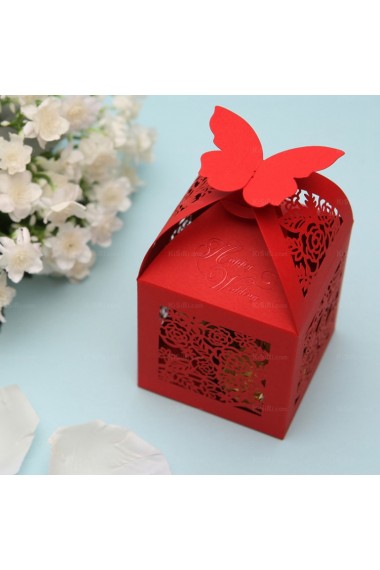 Hollow Butterfly Red Color Card Paper Wedding Favor Boxes (12 Pieces/Set)