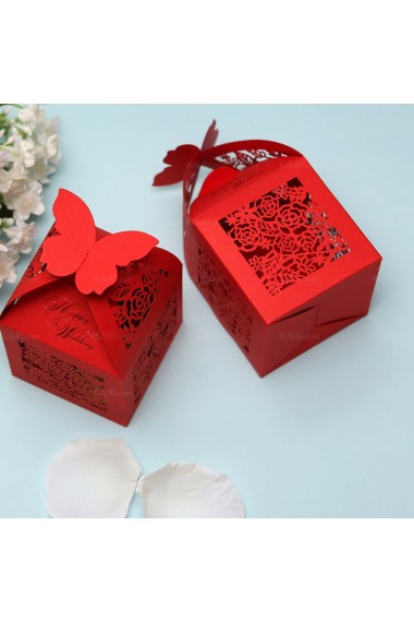 Hollow Butterfly Red Color Card Paper Wedding Favor Boxes (12 Pieces/Set)