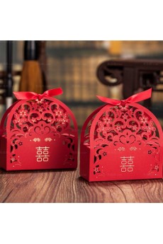 Red Color Exquisite Card Paper Wedding Favor Boxes (12 Pieces/Set)