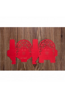 Red Color Exquisite Card Paper Wedding Favor Boxes (12 Pieces/Set)