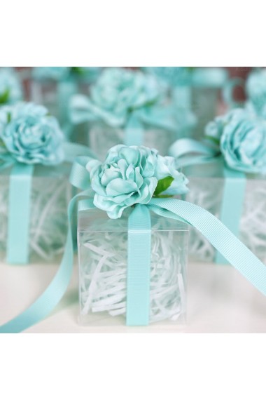 Ribbons Hand-made Flower Blue Color Exquisite Plastic Wedding Favor Boxes (12 Pieces/Set)