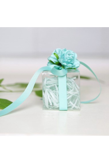 Ribbons Hand-made Flower Blue Color Exquisite Plastic Wedding Favor Boxes (12 Pieces/Set)