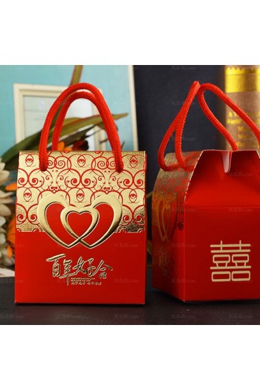 Red Color Chinese Style Wedding Favor Boxes (12 Pieces/Set)