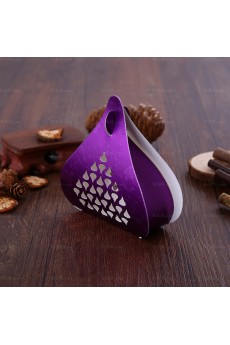 Purple Color Heart-shaped Hollow Wedding Favor Boxes (12 Pieces/Set)