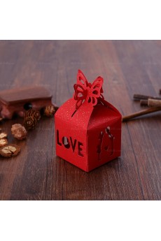 Classical Red Color Hollow Love Wedding Favor Boxes (12 Pieces/Set)