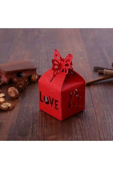 Classical Red Color Hollow Love Wedding Favor Boxes (12 Pieces/Set)
