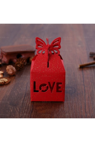 Classical Red Color Hollow Love Wedding Favor Boxes (12 Pieces/Set)