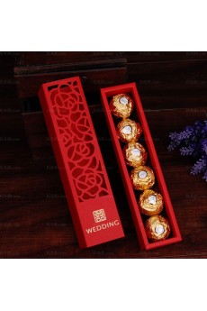 Red Color Hollow Rose Wedding Favor Boxes (12 Pieces/Set)