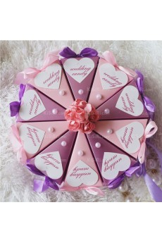 Personalized Wedding Favor Boxes with Flowers Pearls Heart-shaped Cards Ribbons Bowknots (10 Pieces/Set)