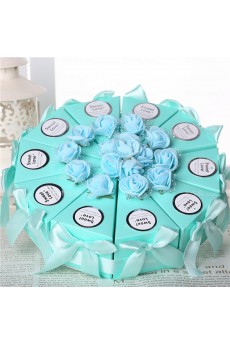 Personalized Blue Wedding Favor Boxes with Flowers Ribbons Bowknots (10 Pieces/Set)