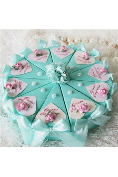Elegant Blue Wedding Favor Boxes with Flowers Pearls Ribbons Bowknots (10 Pieces/Set)