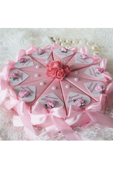 Pink Wedding Favor Boxes with Flowers Pearls Ribbons Bowknots (10 Pieces/Set)