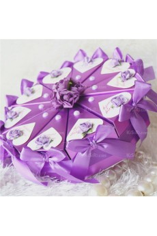Stylish Purple Color Wedding Favor Boxes with Flowers Pearls Ribbons Bowknots for Sale (10 Pieces/Set)