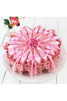Elegant Pink Color Favor Boxes with Flowers Bowknots Ribbons Online (10 Pieces/Set)