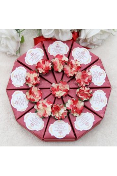 Elegant Red Favor Boxes Embellish Flowers for Wedding (10 Pieces/Set)