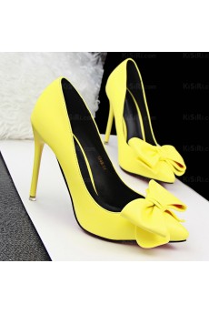 Women's Yellow Stiletto Heel Party Shoes with Bowknot (Mid Heel)