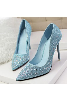 Women's Blue Stiletto Heel Prom Shoes with Rhinestone (High Heel)