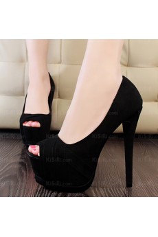 Women's Black Peep Toe Stiletto Heel Party Shoes (High Heel)