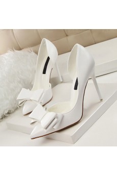 Women's White Stiletto Heel Party Shoes with Bowknot (High Heel)