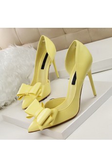 Women's Yellow Stiletto Heel Party Shoes with Bowknot (High Heel)