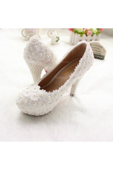 Elegant Lace Bridal Wedding Shoes with Flower and Pearl