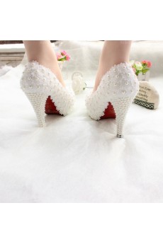 Elegant Lace Bridal Wedding Shoes with Flower and Pearl