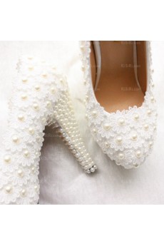 Elegant Lace Bridal Wedding Shoes with Flower and Pearl