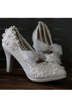 Summer Cheap Lace Bridal Wedding Shoes with Bowknot Pearl Rhinestone