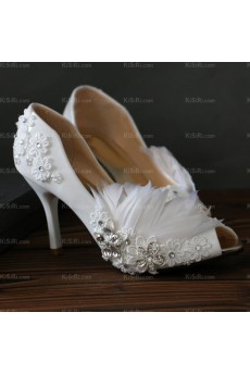 Elegant Lace Bridal Wedding Shoes with Rhinestone and Feather