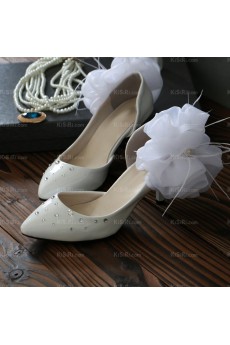Cheap Comfortable Wedding Bridal Shoes with Rhinestone Tulle Flower