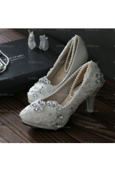 Summer Lace Bridal Wedding Shoes with Rhinestone Pearl